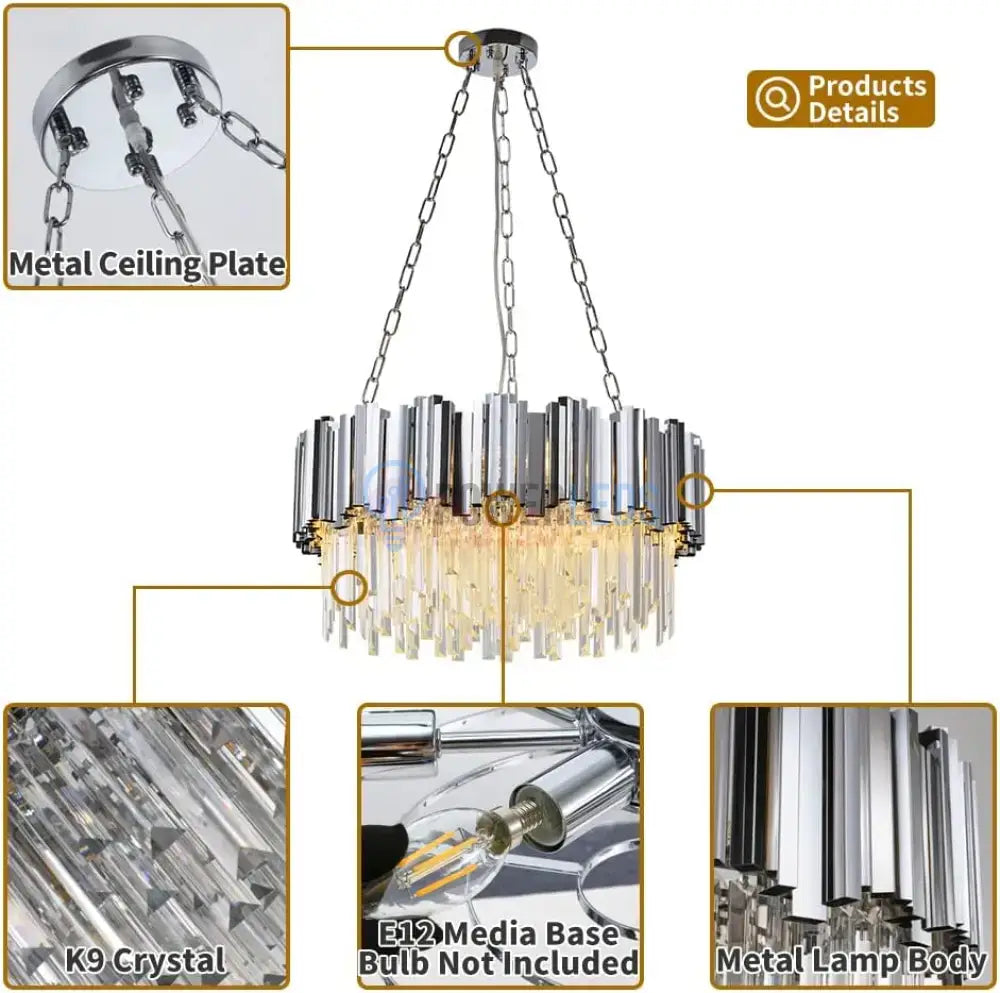 Candelabru Cristal Glory Silver 60Cm Cu Lant Led Chandelier