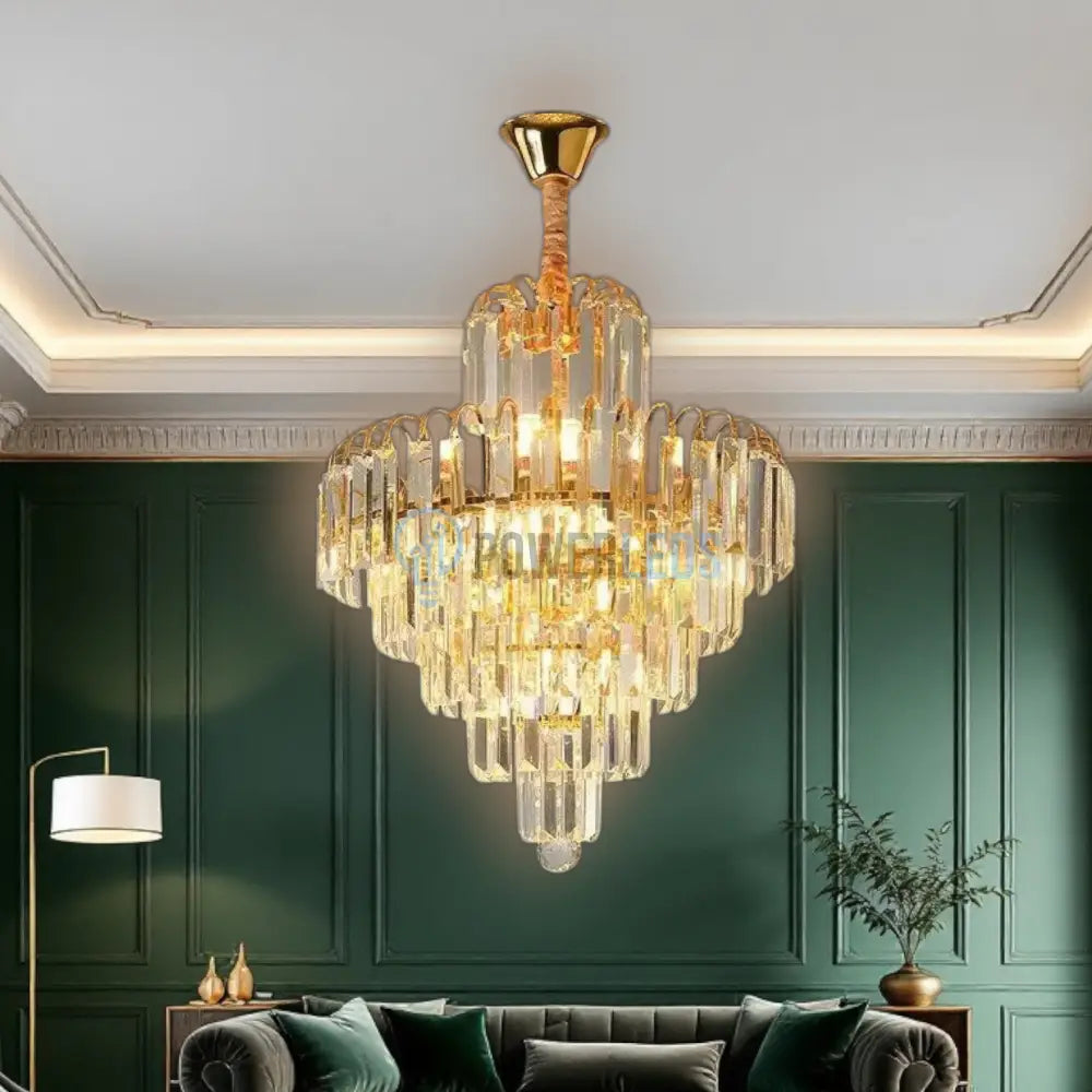 Candelabru Cristal Golden Elegance 5 Becuri E14 si 90cm cu tot cu lant AURIE / 90CM / CRISTAL Chandeliers Crystal