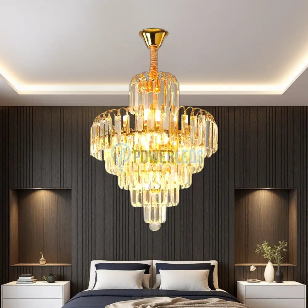 Candelabru Cristal Golden Elegance 5 Becuri E14 si 90cm cu tot cu lant AURIE / 90CM / CRISTAL Chandeliers Crystal