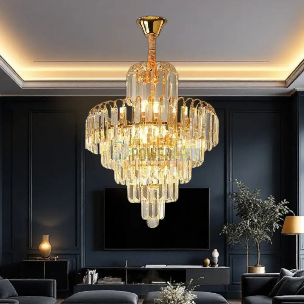 Candelabru Cristal Golden Elegance 5 Becuri E14 si 90cm cu tot cu lant AURIE / 90CM / CRISTAL Chandeliers Crystal