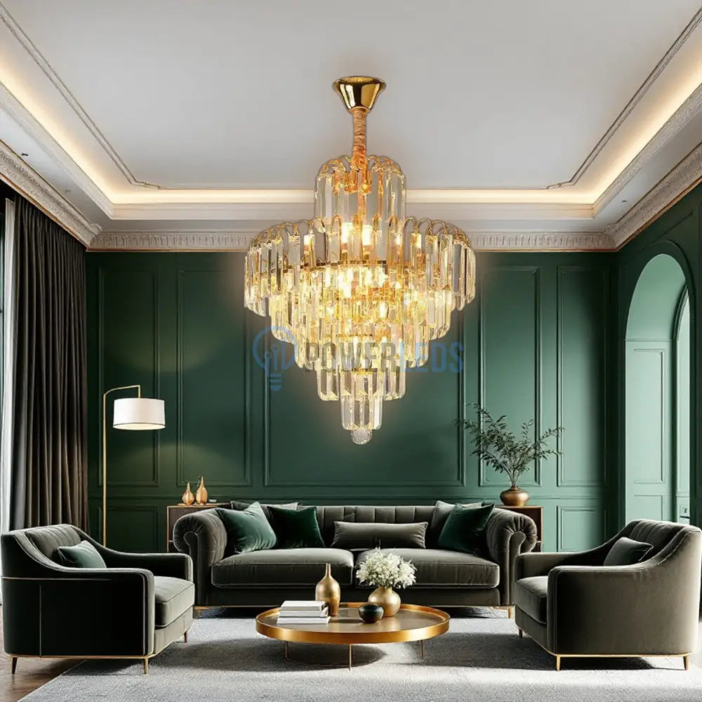 Candelabru Cristal Golden Elegance 5 Becuri E14 si 90cm cu tot cu lant AURIE / 90CM / CRISTAL Chandeliers Crystal