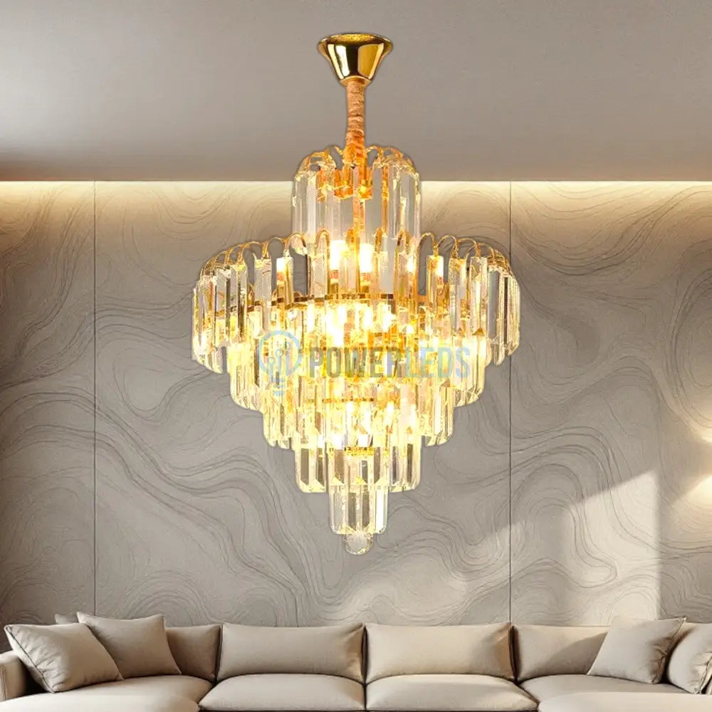 Candelabru Cristal Golden Elegance 5 Becuri E14 si 90cm cu tot cu lant AURIE / 90CM / CRISTAL Chandeliers Crystal