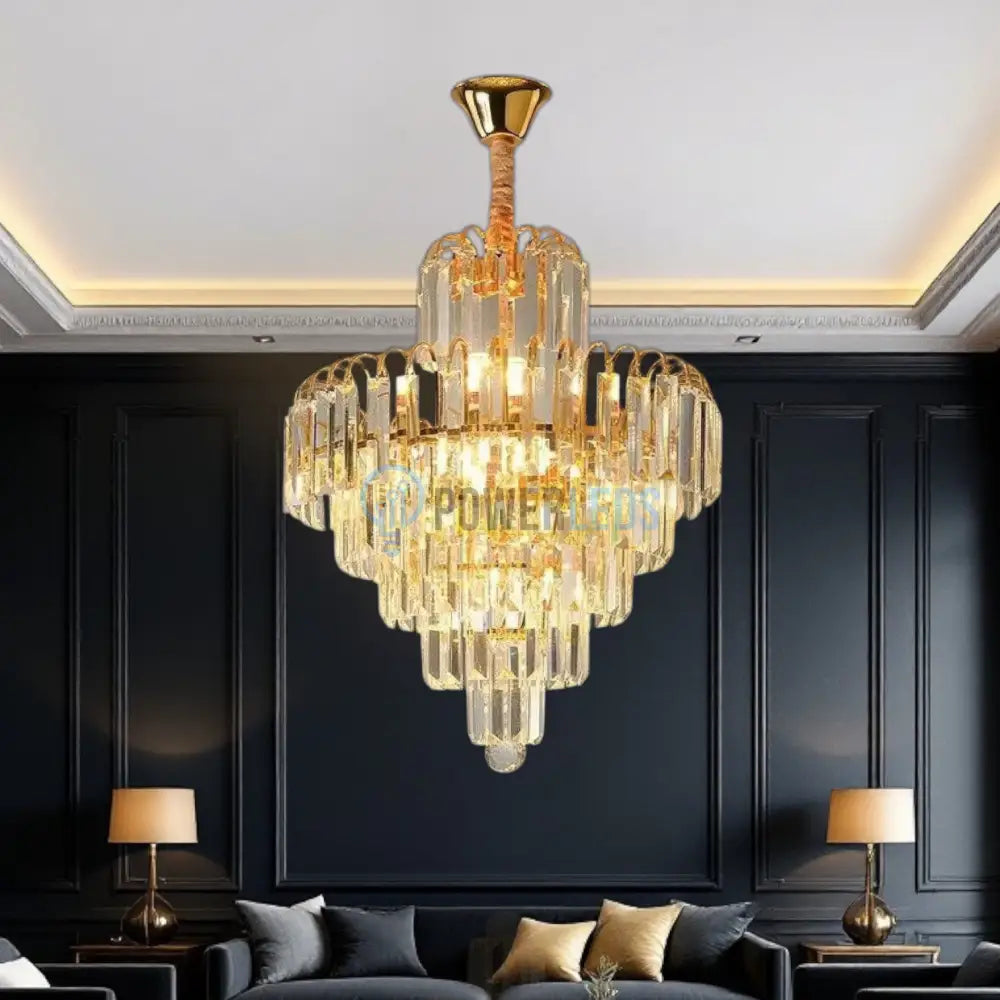 Candelabru Cristal Golden Elegance 5 Becuri E14 si 90cm cu tot cu lant AURIE / 90CM / CRISTAL Chandeliers Crystal