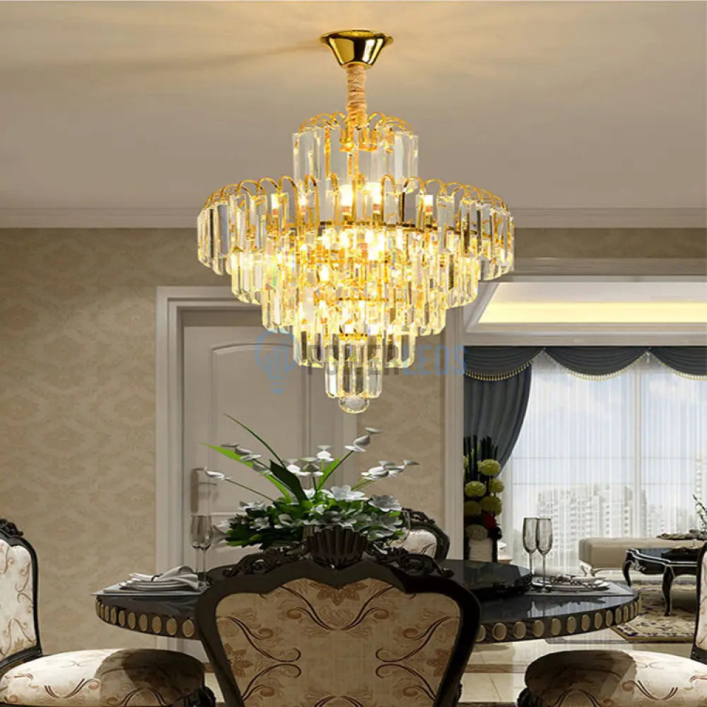 Candelabru Cristal Golden Elegance 5 Becuri E14 si 90cm cu tot cu lant AURIE / 90CM / CRISTAL Chandeliers Crystal