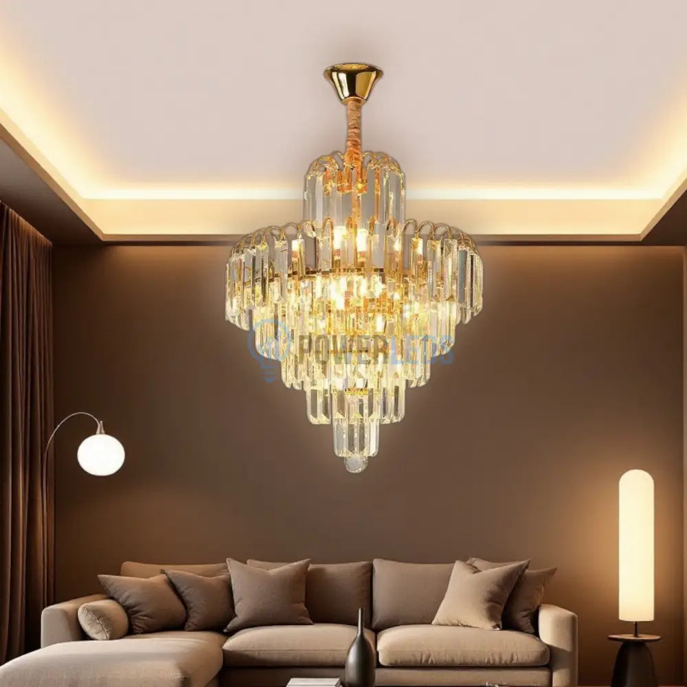 Candelabru Cristal Golden Elegance 5 Becuri E14 si 90cm cu tot cu lant AURIE / 90CM / CRISTAL Chandeliers Crystal