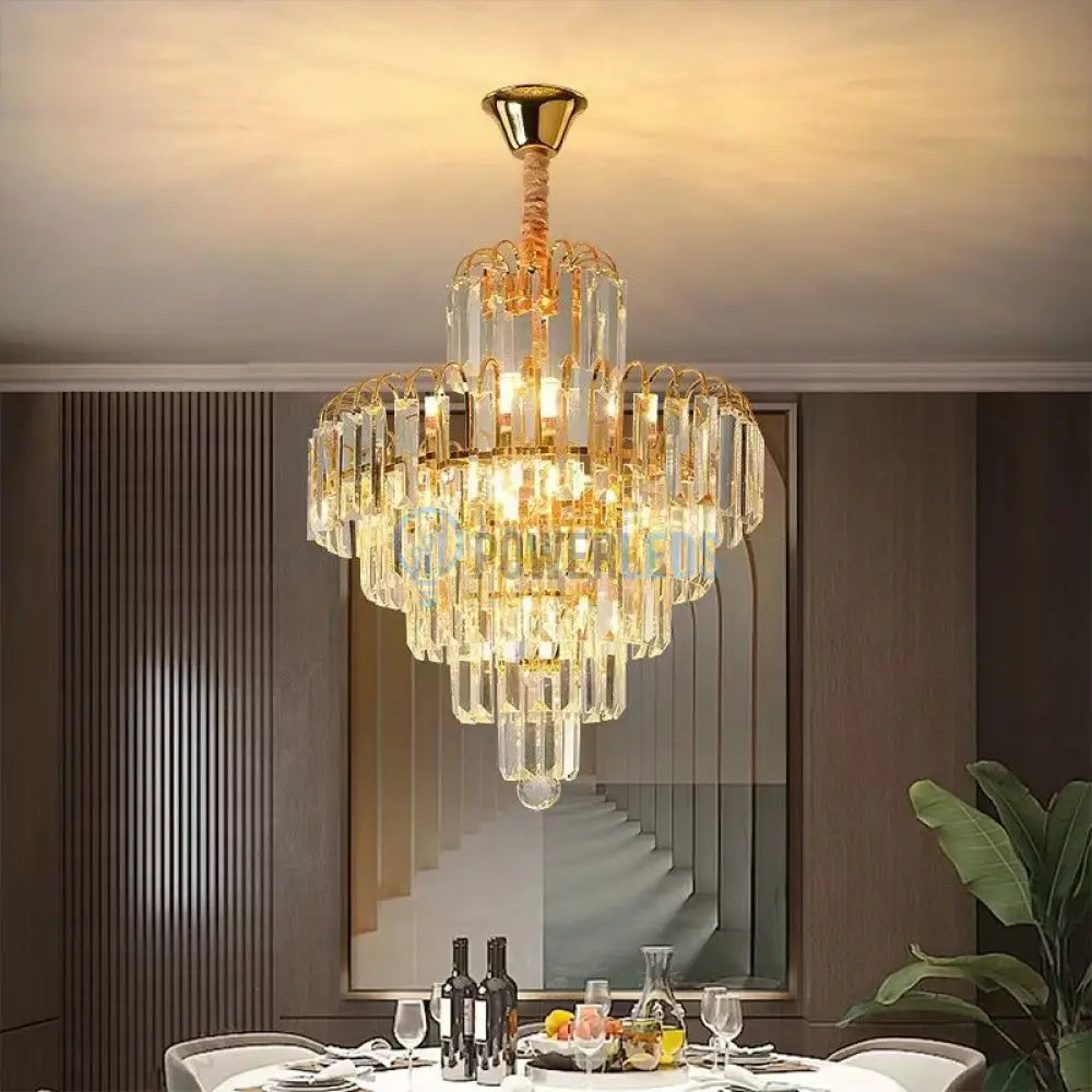 Candelabru Cristal Golden Elegance 5 Becuri E14 si 90cm cu tot cu lant AURIE / 90CM / CRISTAL Chandeliers Crystal