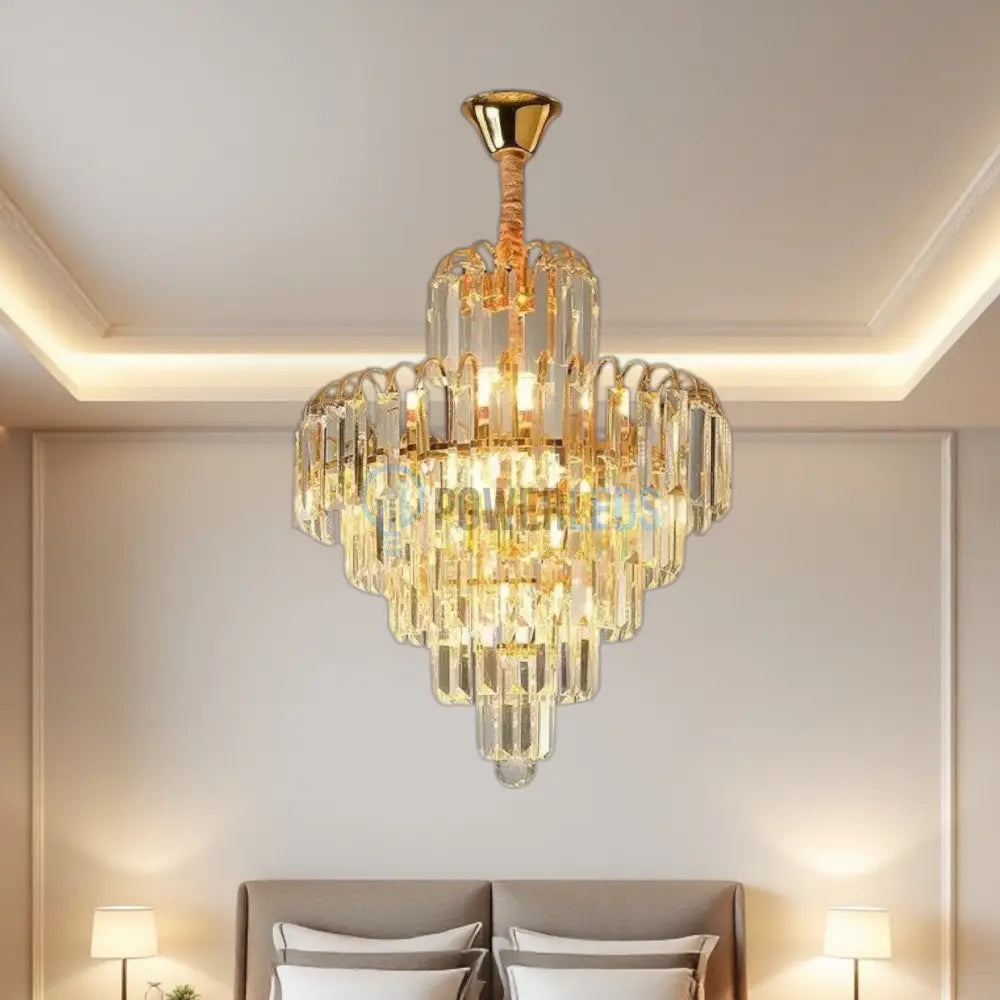 Candelabru Cristal Golden Elegance 5 Becuri E14 si 90cm cu tot cu lant AURIE / 90CM / CRISTAL Chandeliers Crystal
