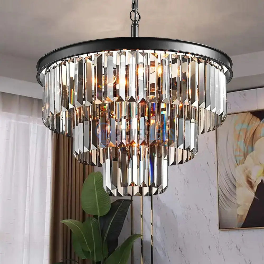 Candelabru Cristal SMOKY BLACK ROUND 600mm NEGRU + GRI / 60CM / CRISTAL Chandeliers Crystal