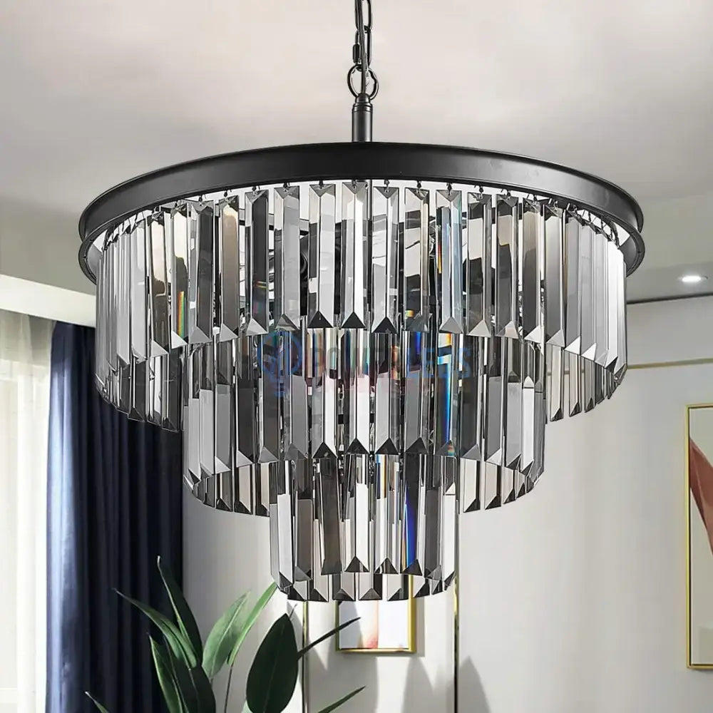 Candelabru Cristal SMOKY BLACK ROUND 600mm NEGRU + GRI / 60CM / CRISTAL Chandeliers Crystal