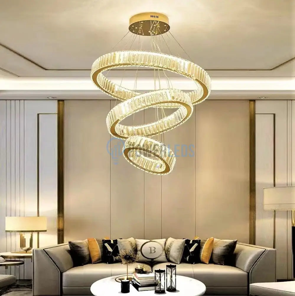 Candelabru Led 100W Cristal Royal Gold 3 Segmente Telecomanda Chandeliers Crystal