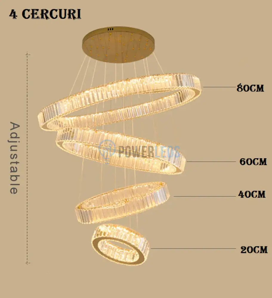 Candelabru Led 140W Cristal Royal Gold 4 Segmente Telecomanda Chandeliers Crystal