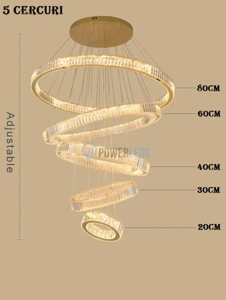 Candelabru Led 180W Cristal Royal Gold 5 Segmente Telecomanda Chandeliers Crystal