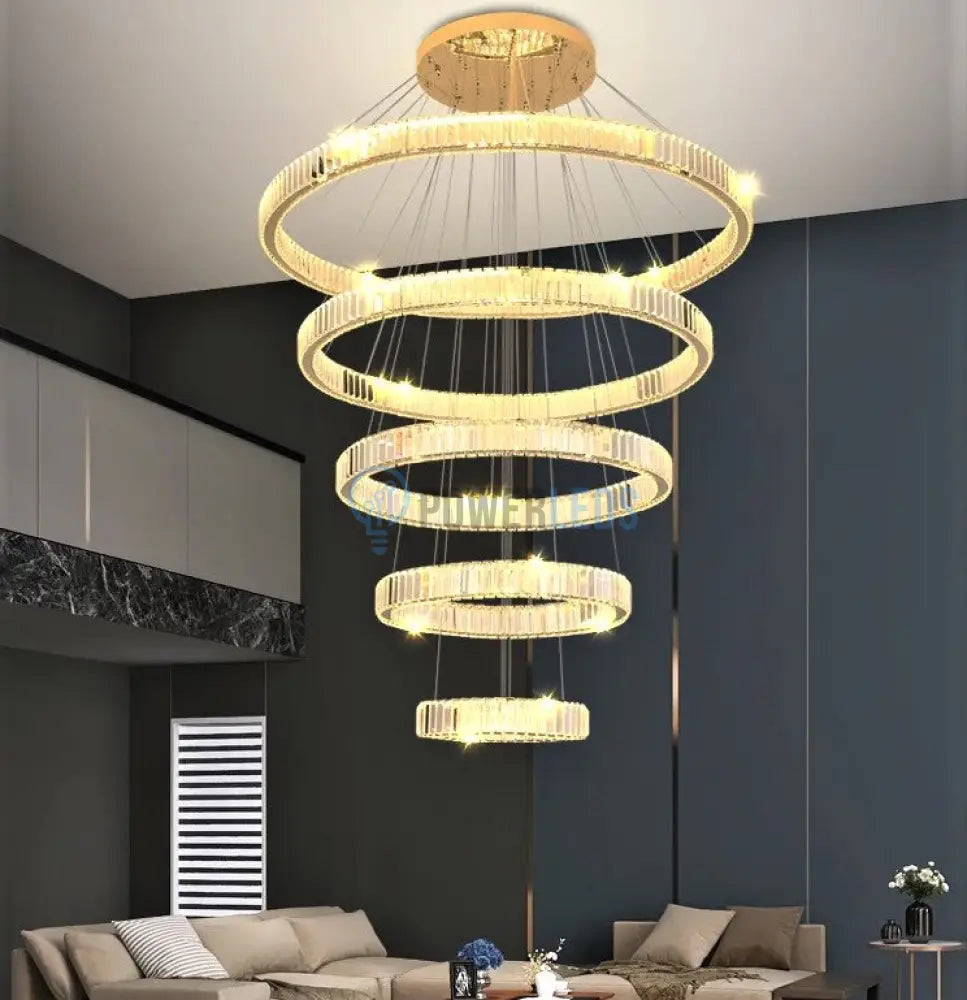 Candelabru Led 180W Cristal Royal Gold 5 Segmente Telecomanda Chandeliers Crystal