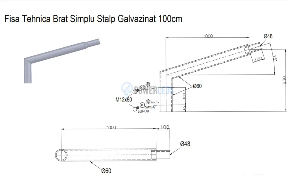 Consola 100Cm Pentru Stalp Galvanizat Lighting