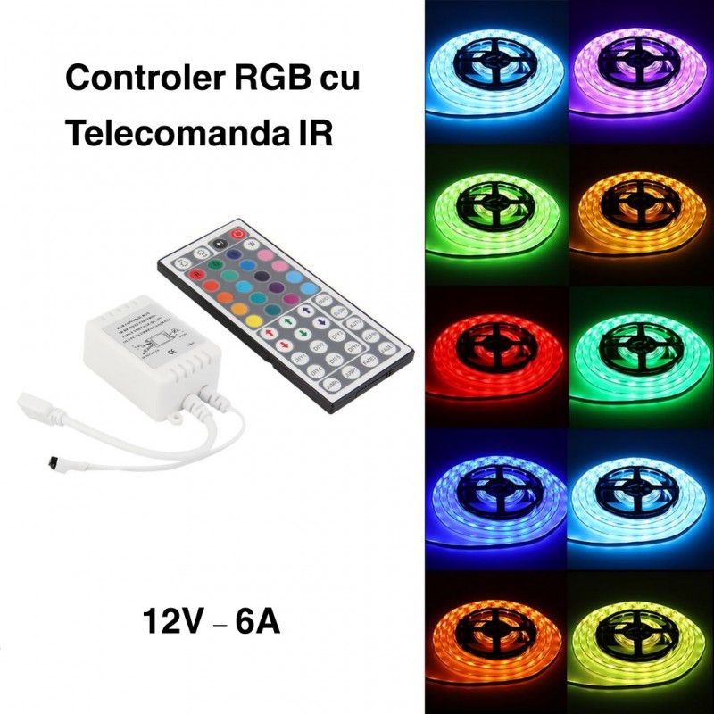 Controller RGB 6A 12V Telecomanda 44 Taste IR