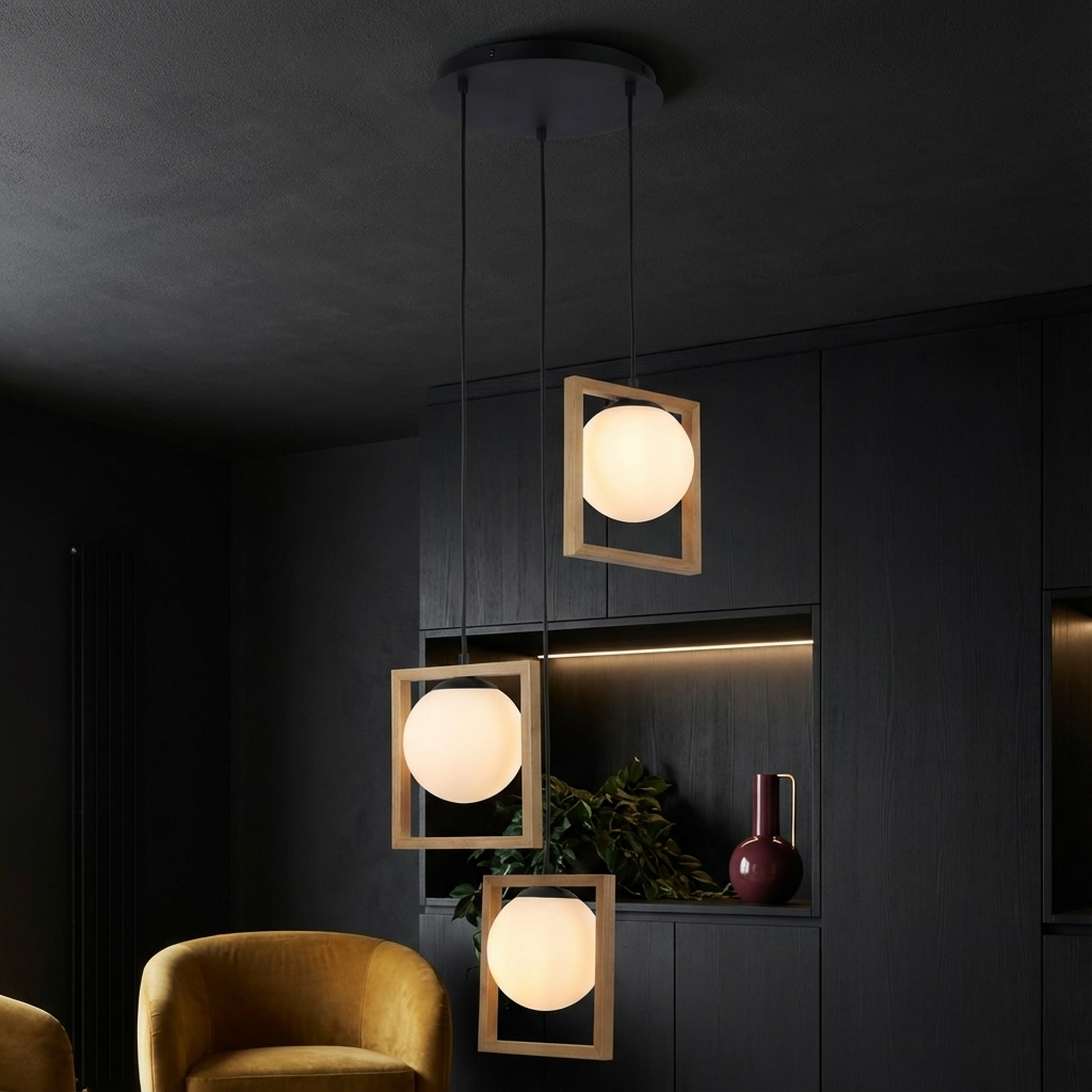 Lustra Suspendata Abajur 3xE14 INIGO Lemn