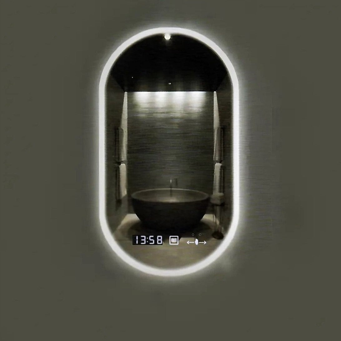Oglinda LED Ovala 50x80cm, SENZOR, 3 Lumini, Dezaburire si Ceas D045