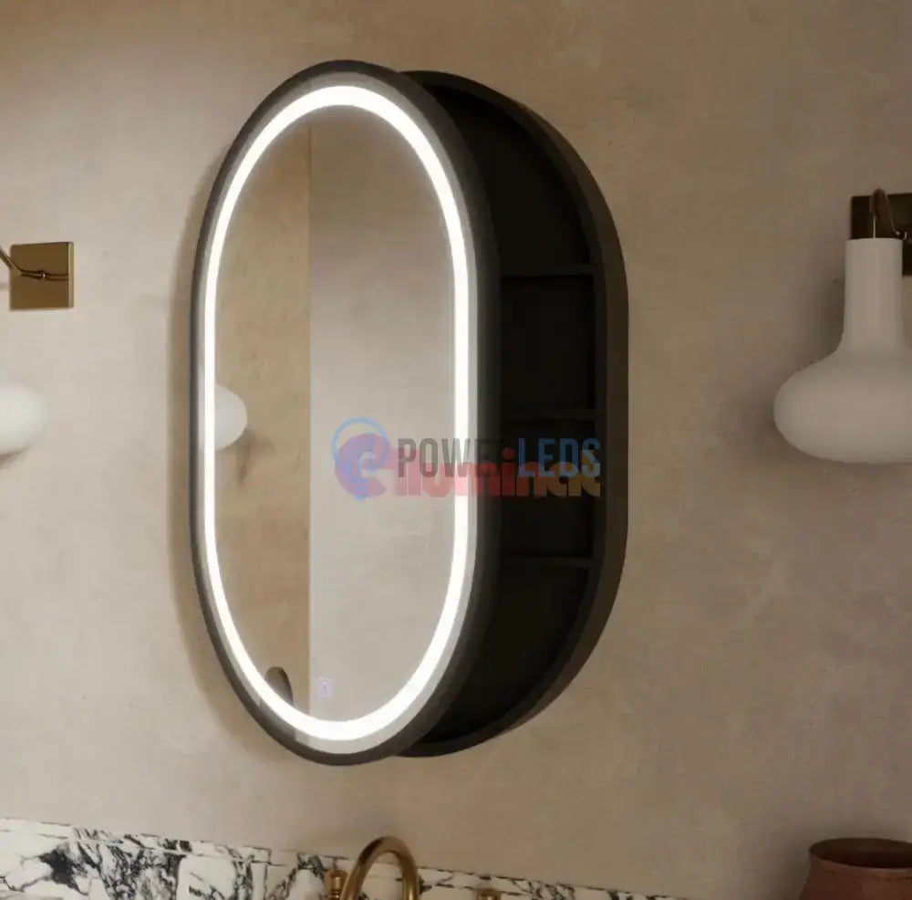 Dulap baie cu Oglinda LED Ovala 50x80cm 3 Lumini si Dezaburire powerleds.ro