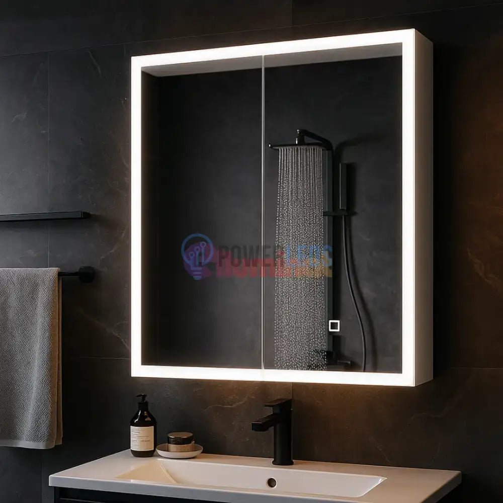 Dulap Baie Cu Oglinda LED Qora Touch 60x70cm 60X70CM / ALB LED MIRROR