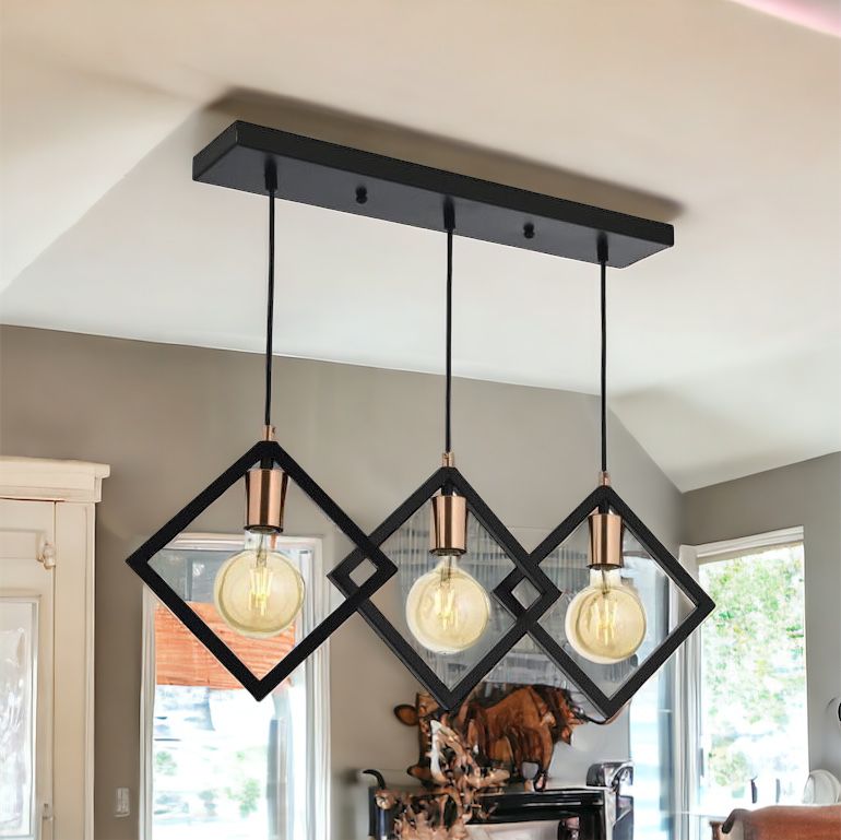 Lustra Vintage 3XE27 TRIANGLE Gold+Black