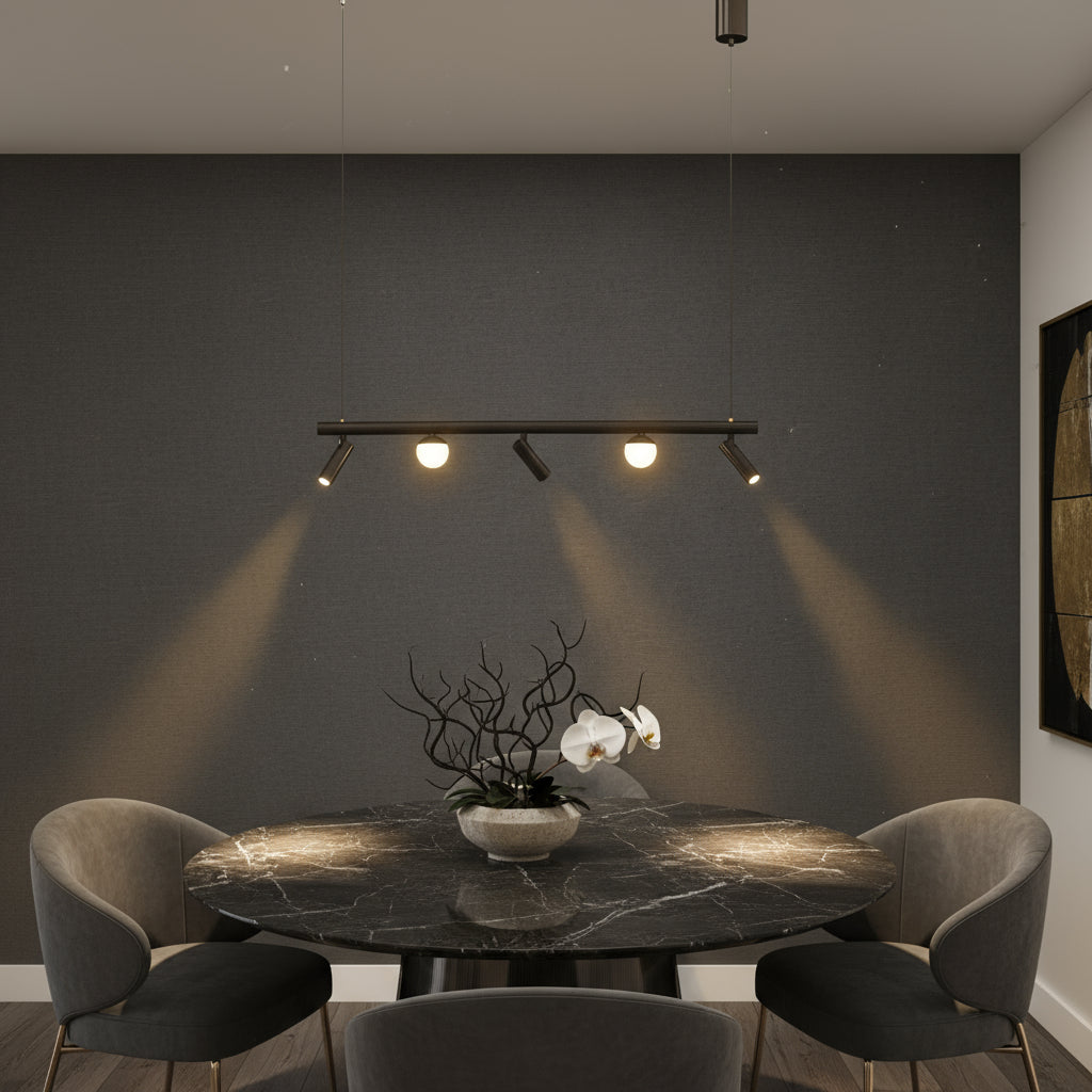 Lustra LED Suspendata Abajur cu 3 Spoturi MELI Black Echivalent 90W Telecomanda