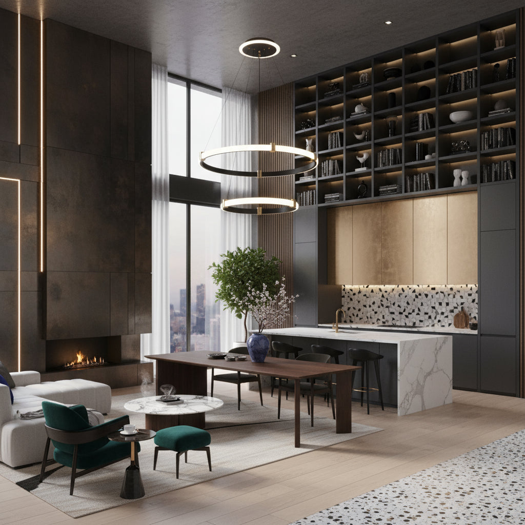 Lustra LED Suspendata ZENO Black Echivalent 250W Telecomanda