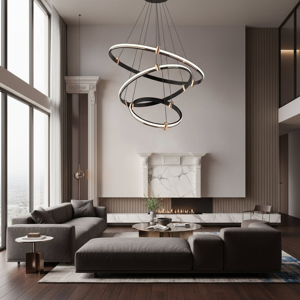 Lustra LED Suspendata ZENO Black 3 Segmente Echivalent 400W Telecomanda