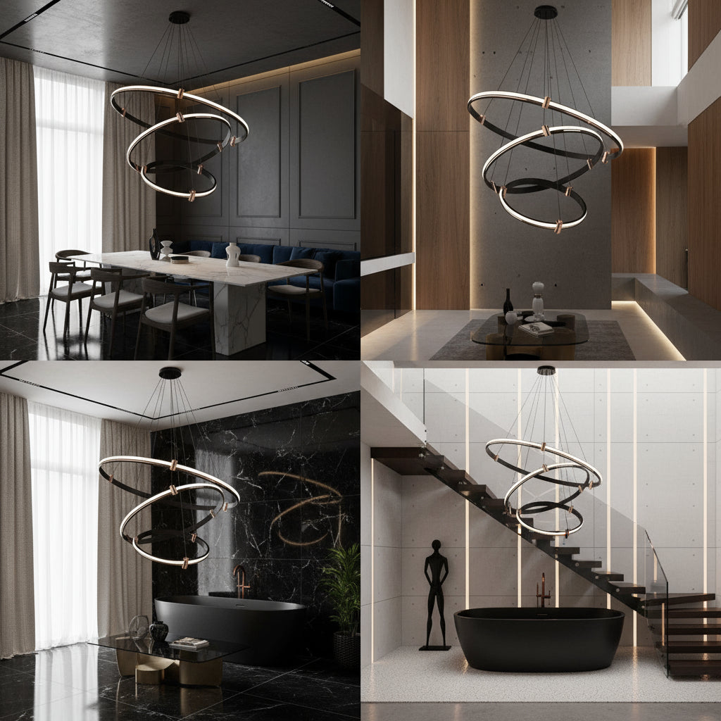 Lustra LED Suspendata ZENO Black 3 Segmente Echivalent 400W Telecomanda