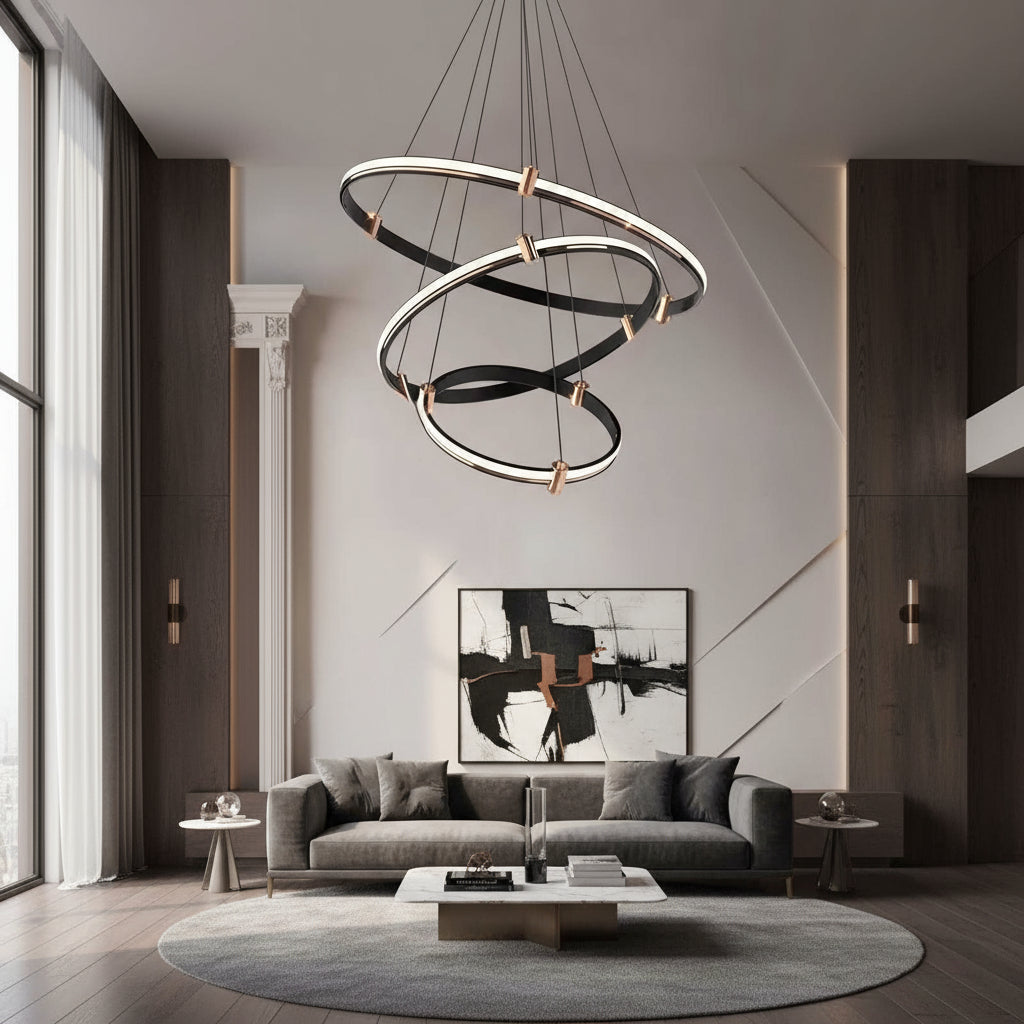 Lustra LED Suspendata ZENO Black 3 Segmente Echivalent 400W Telecomanda