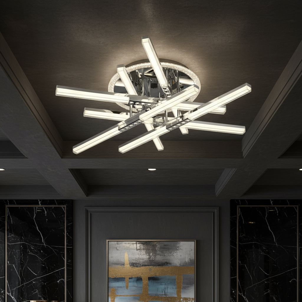 Lustra LED 6 Lines ROEN Silver Echivalent 700W Telecomanda