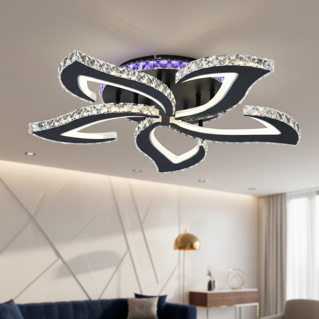 Lustra LED Camelia Cristal RGB Black Echivalent 600W Telecomanda