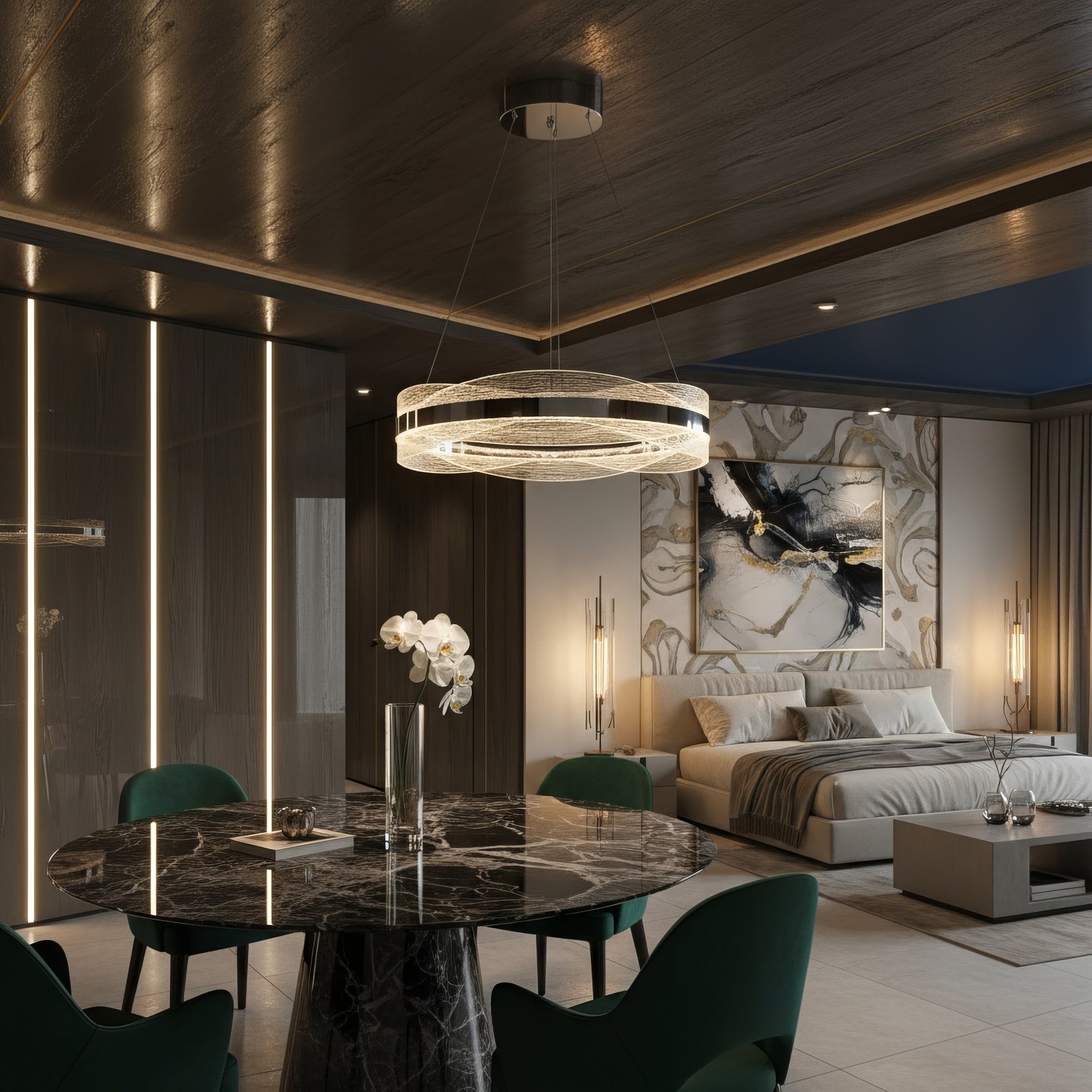 Lustra LED Suspendata ENYA Crom Telecomanda