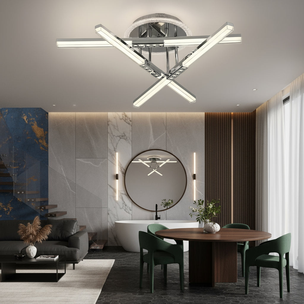 Lustra LED 3 Lines ROEN Silver Echivalent 300W Telecomanda