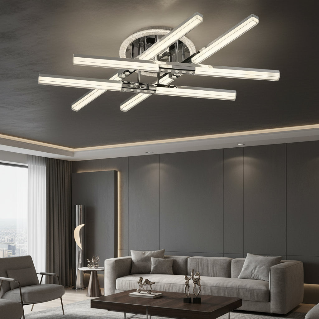 Lustra LED 4 Lines ROEN Silver Echivalent 400W Telecomanda