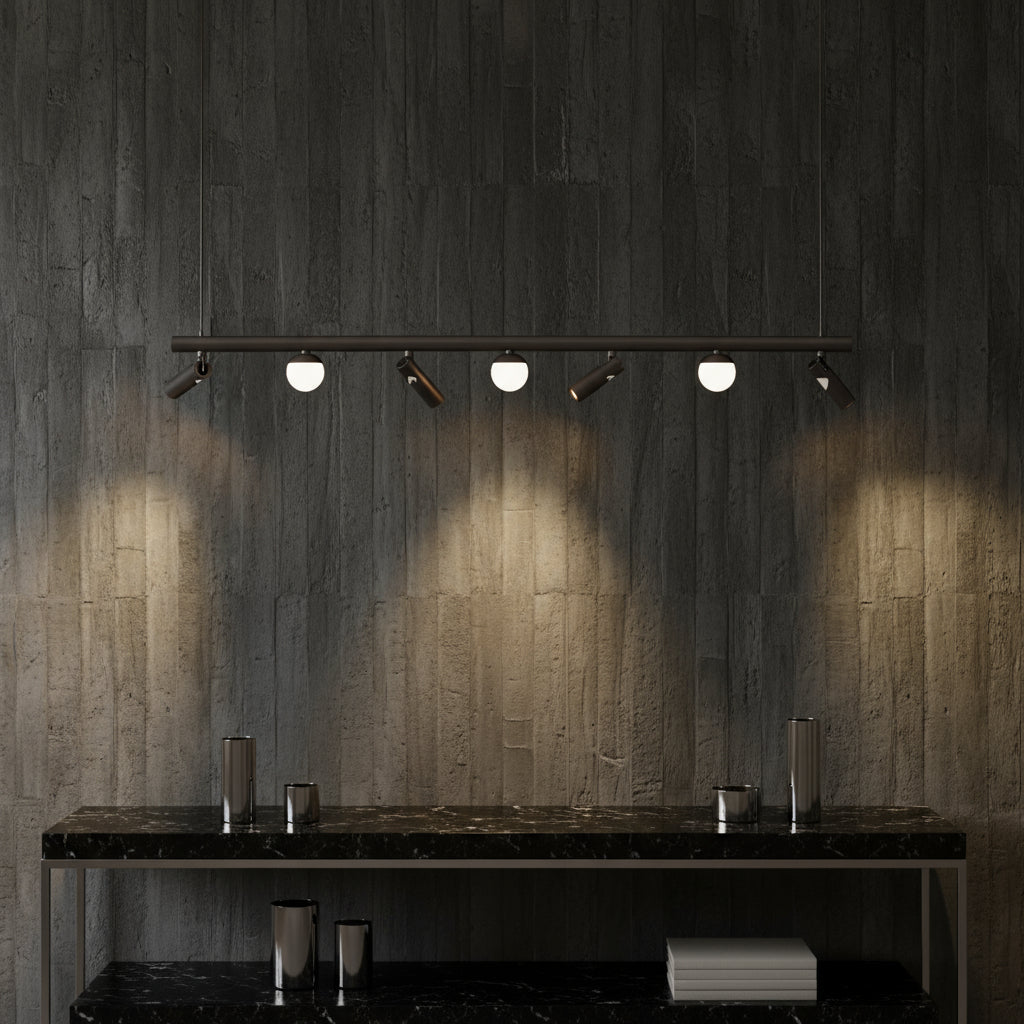 Lustra LED Suspendata Abajur cu 4 Spoturi MELI Black Echivalent 150W Telecomanda