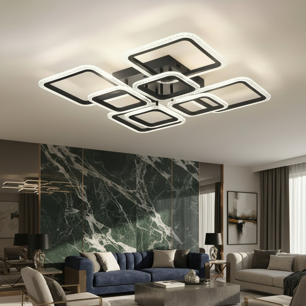 Lustra LED 4+4 Square Gigant BUBBLES BLACK Echivalent 800W Telecomanda