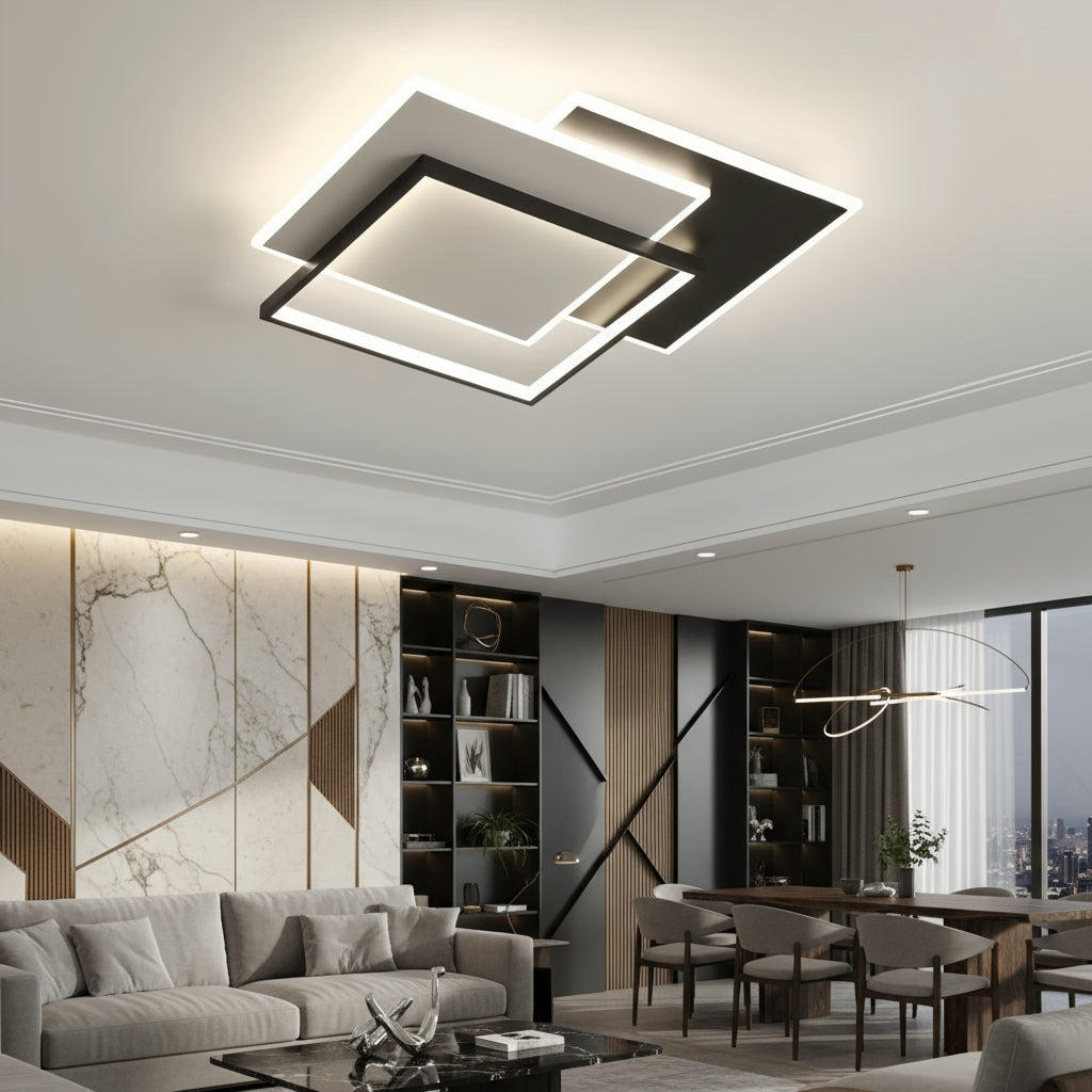 Lustra LED 3 Square RION Black Echivalent 600W Telecomanda