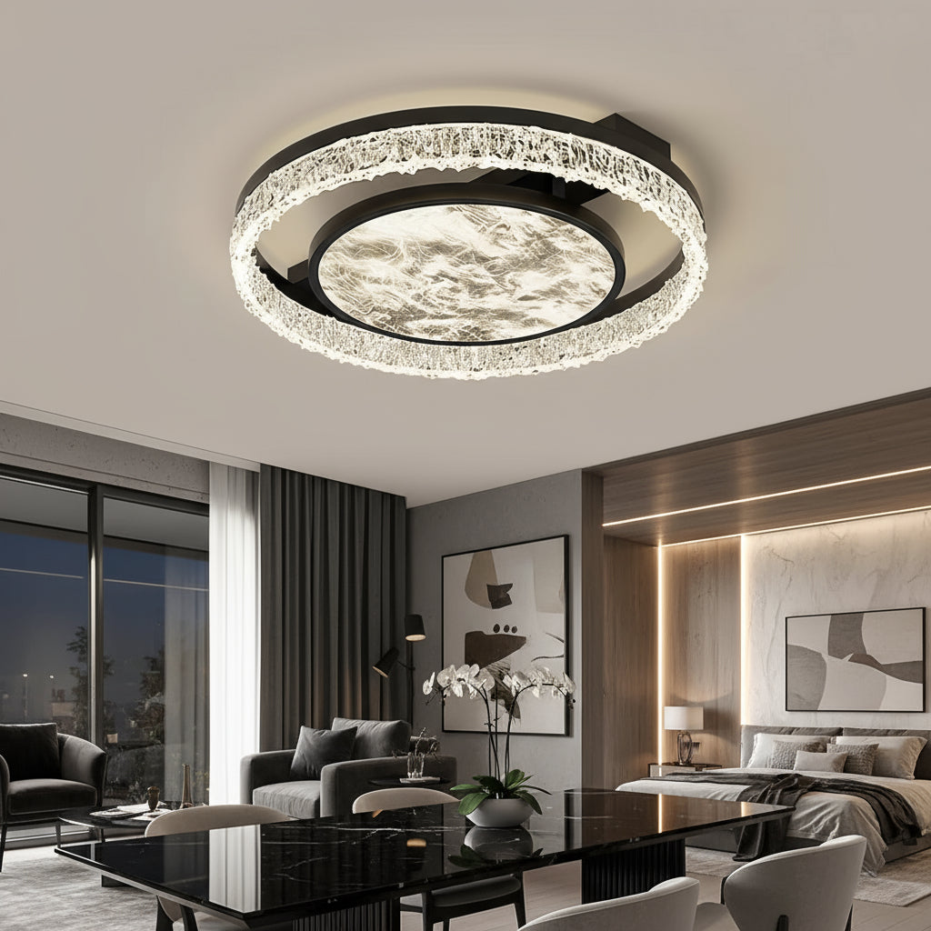 Lustra LED Round SAARI Black Echivalent 400W Telecomanda