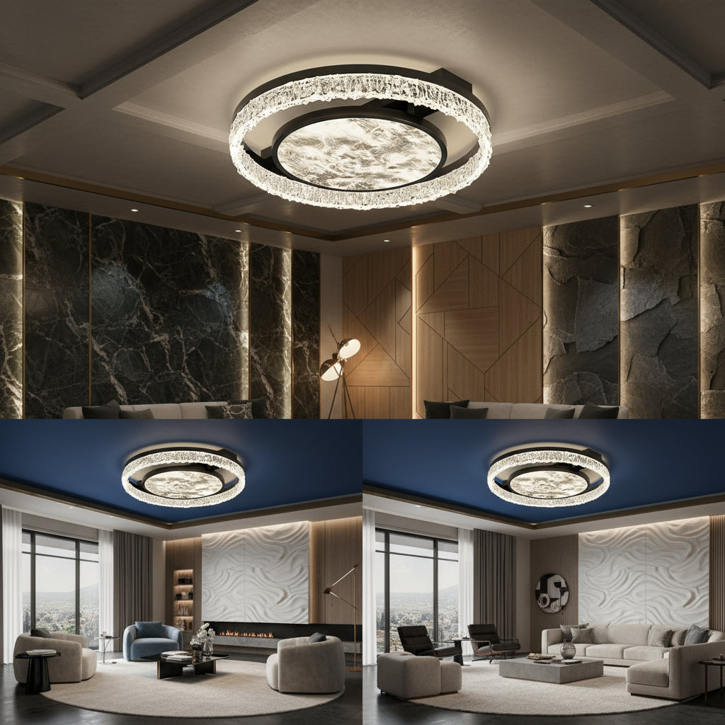 Lustra LED Round SAARI Black Echivalent 400W Telecomanda