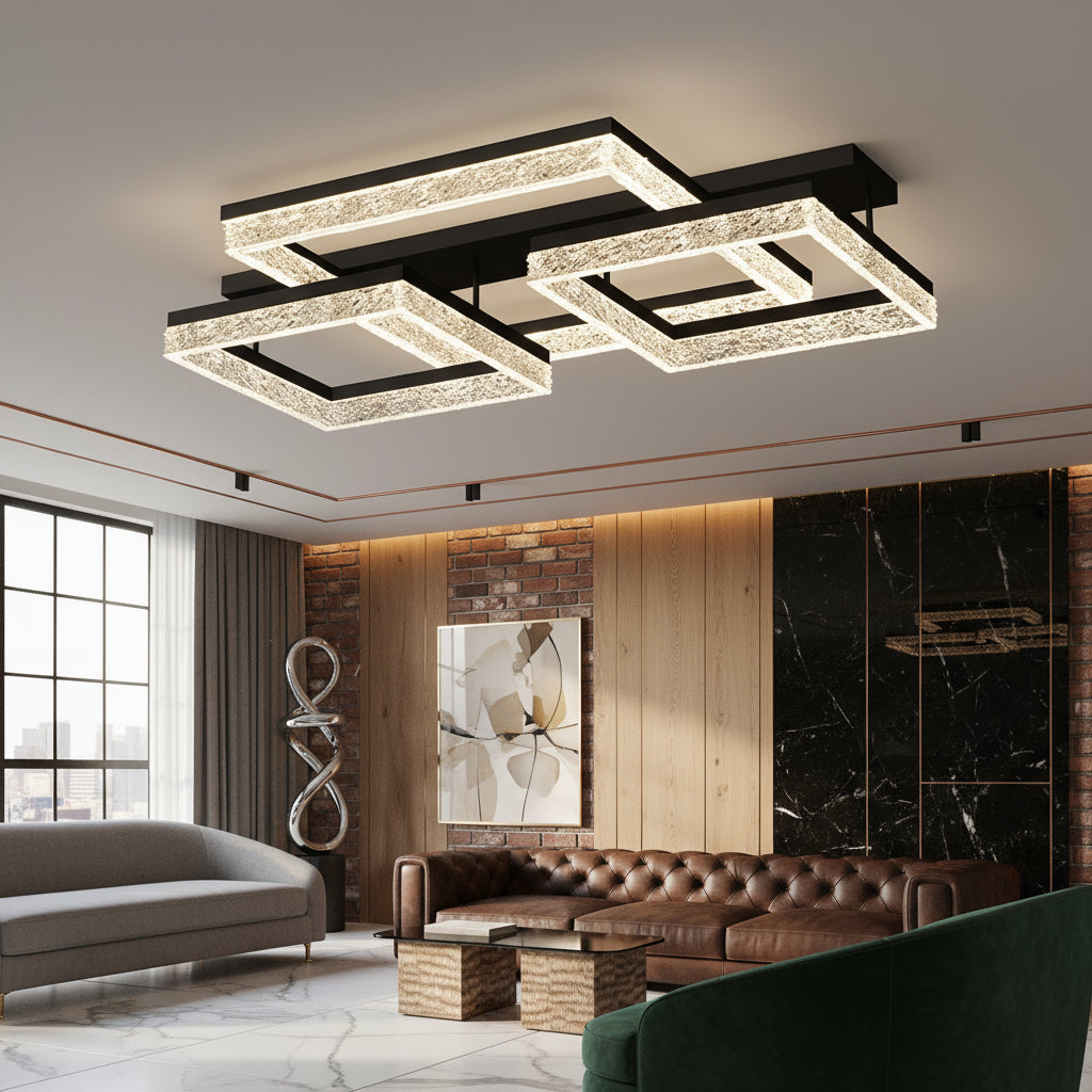 Lustra LED Three Square SAARI Black Echivalent 500W Telecomanda