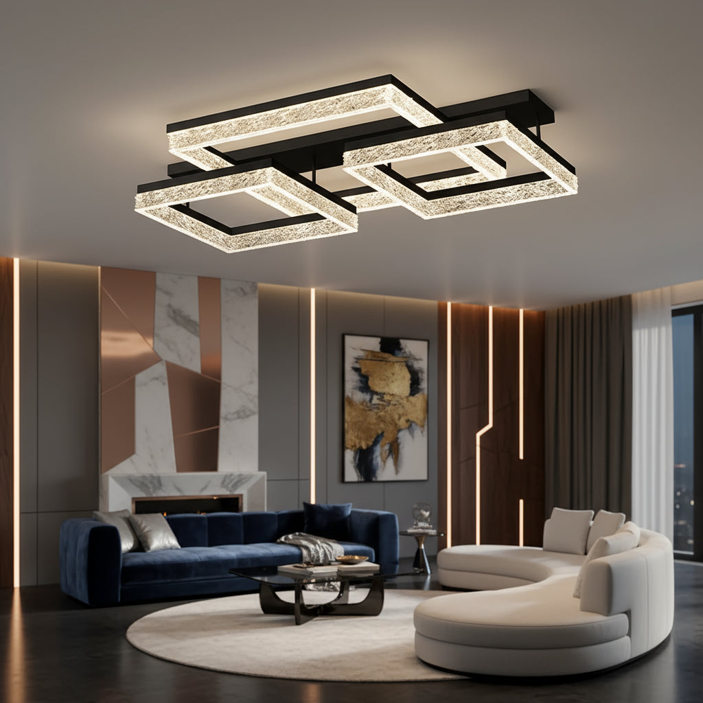 Lustra LED Three Square SAARI Black Echivalent 500W Telecomanda