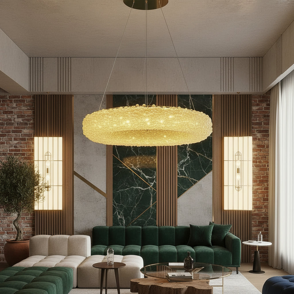 Lustra LED Suspendata ENZO Golden Sponge Cristal Echivalent 300W