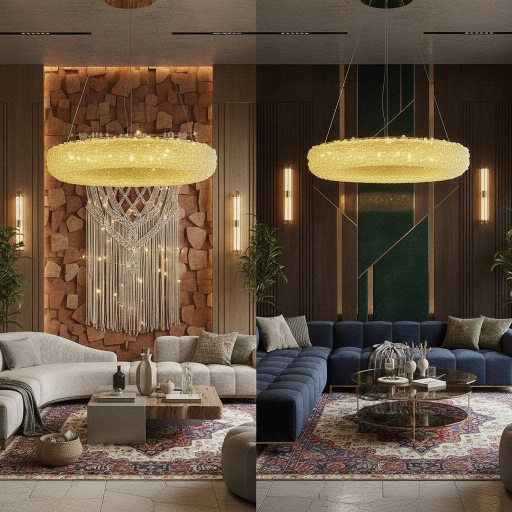 Lustra LED Suspendata ENZO Golden Sponge Cristal Echivalent 300W