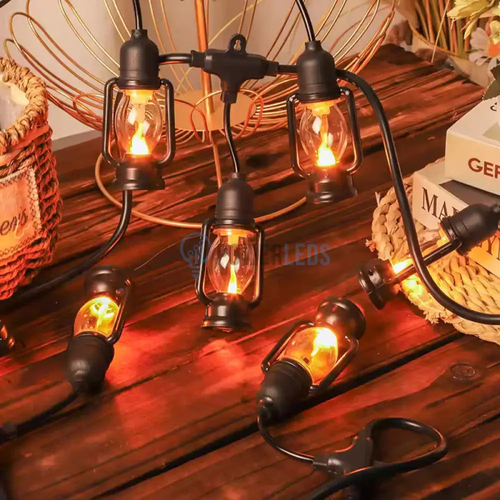 Ghirlanda Luminoasa Tip Felinar 5m / 10 Becuri, Flacara miscatoare , Interconectabil powerleds.ro