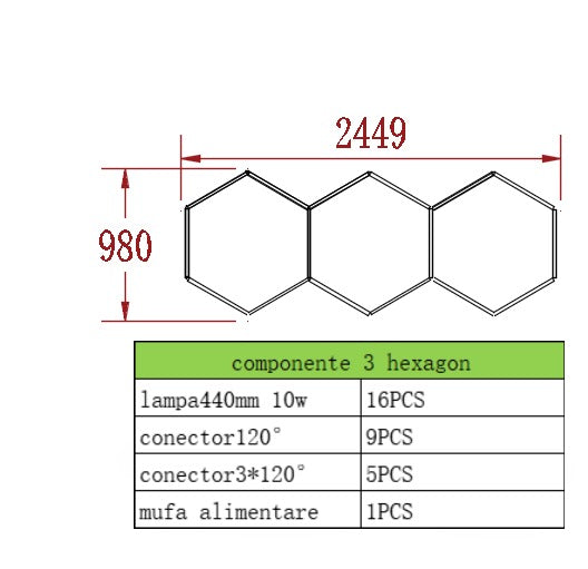 Plafoniera LED Tip Hexagon 98x244CM 160W Echivalent 1500W