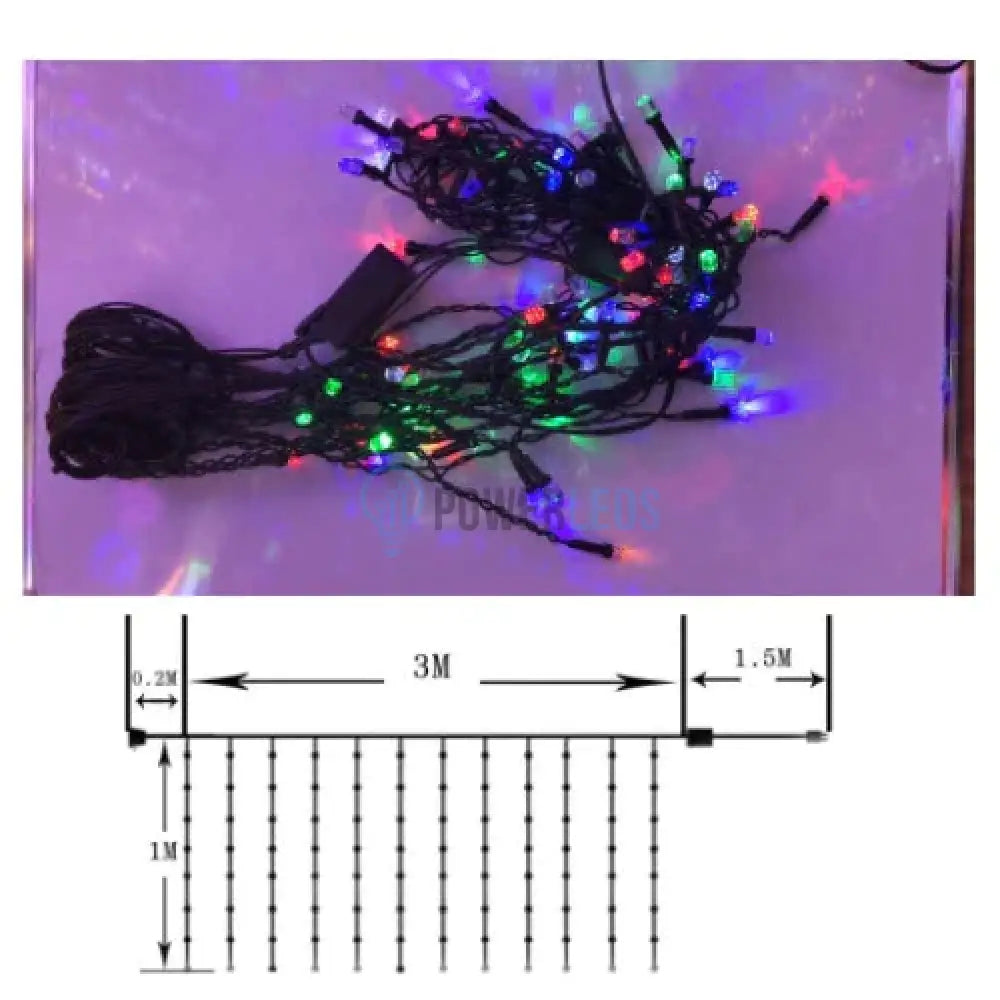 Instalatie Led Perdea Ploaie 120 Led-Uri Hexagon 3X1M Fir Negru Diverse Culori - Pl8035