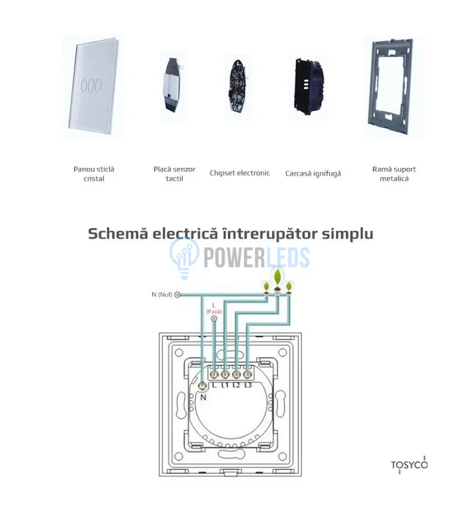 Intrerupator Cap Scara - Cruce Simplu Wireless Cu Touch Din Sticla