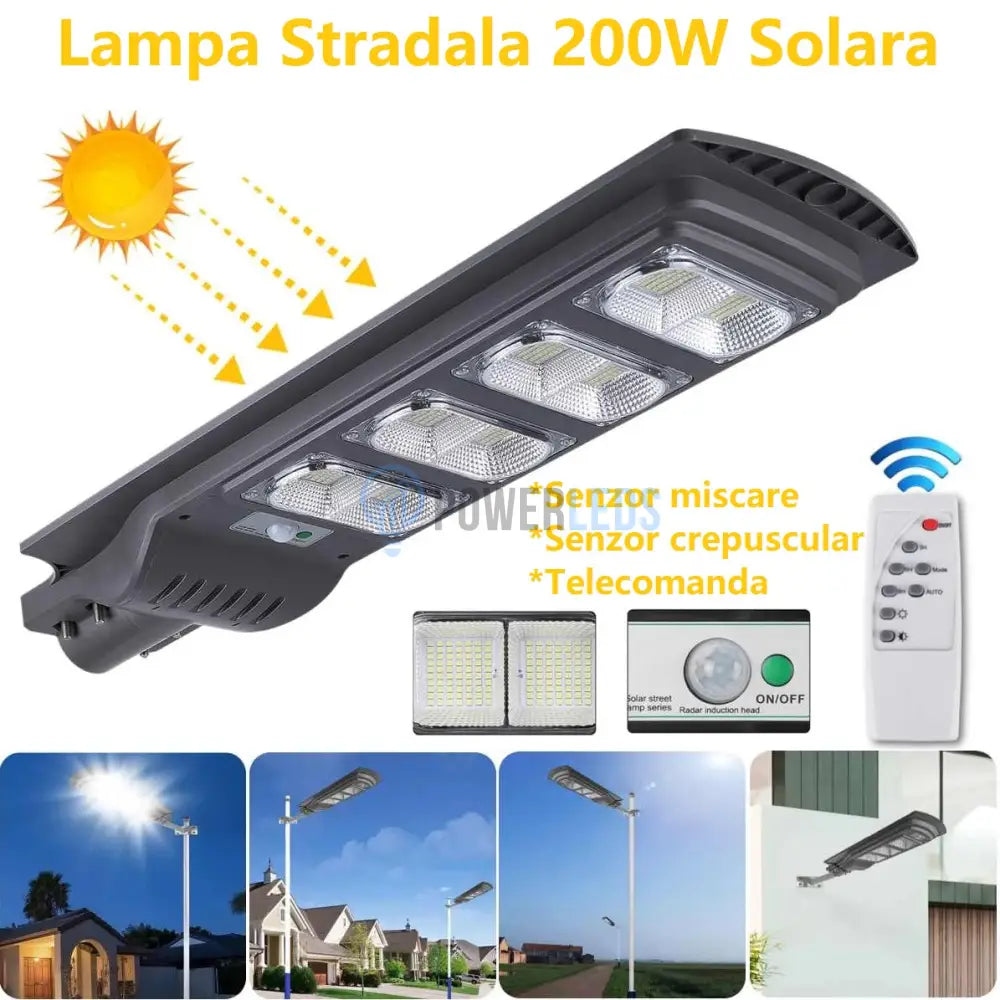 Lampa Led 200W Solara Slim Senzor Miscare + Telecomanda Solar Street Light