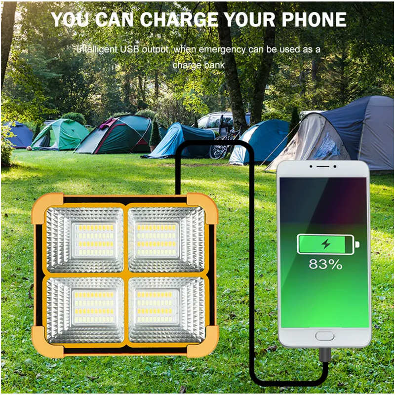 Proiector LED 100W Portabil, Panou Solar, USB, 4 Functii