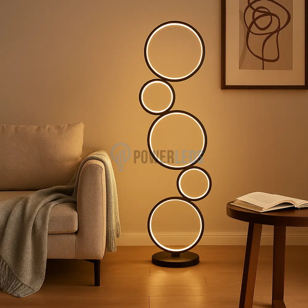 Lampadar LED 100CM 50W Rings Black 3Functii de Lumina powerleds.ro